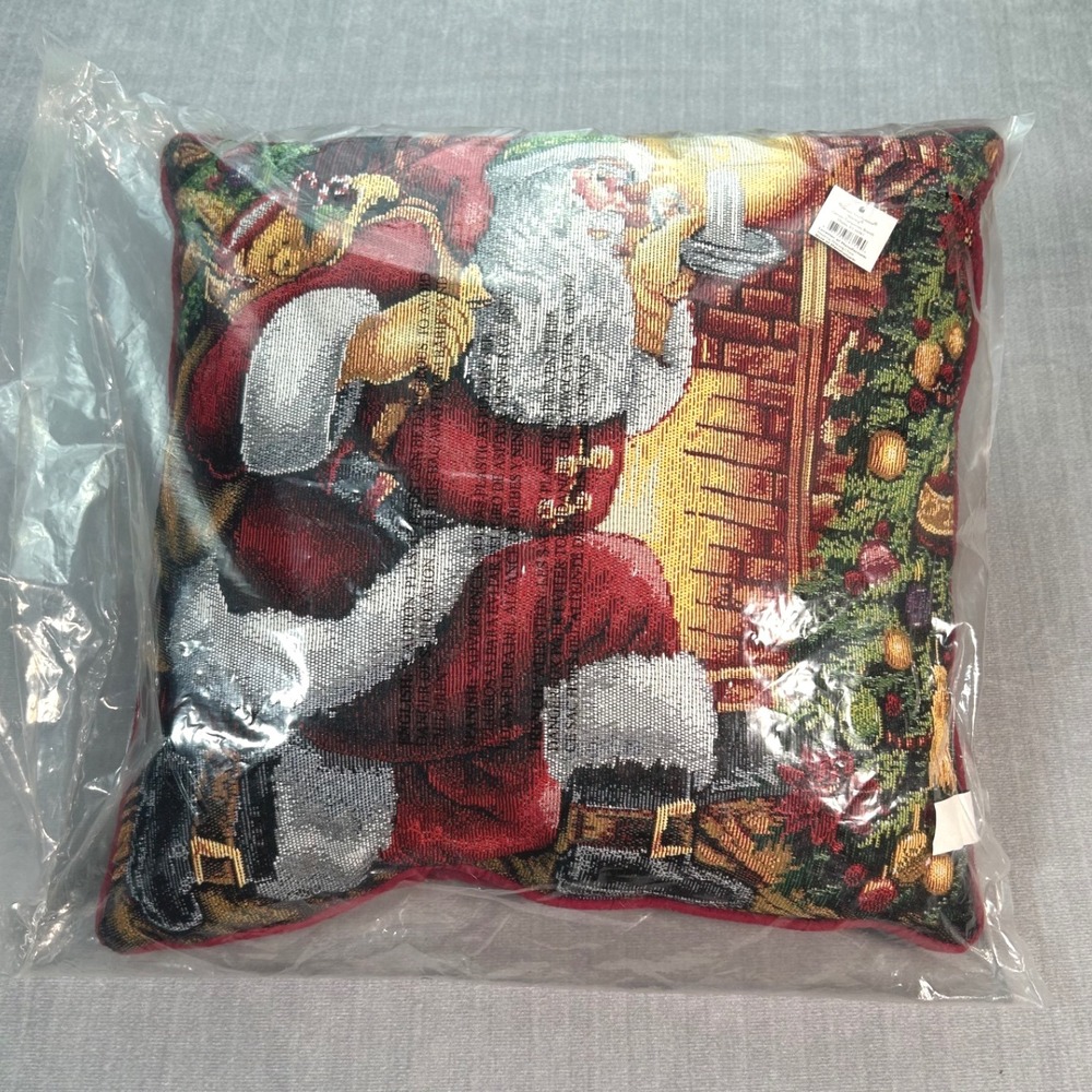 Gerson Santa Claus Tapestry Christmas Holiday Throw Pillow New 18x18 Bag Toys